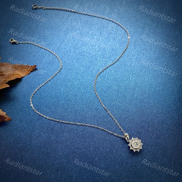 NEW Certified 1ct. t.w. Moissanite Halo Sun Necklace - Picture 6 of 7